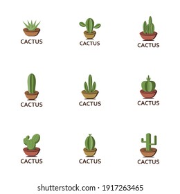 Kaktus-Set. Kaktus-Symbole in einem flachen Stil auf weißem Hintergrund. Hauspflanzen Kaktus in Topf. Design-Inspiration. Für Ihr Unternehmen, Ihre Gemeinschaft usw. nutzbar