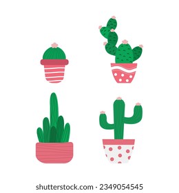 Set of cactus icons on white background.