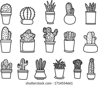 A Set of cactus icons suitable for any nature content with doodle or cartoon design