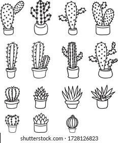 A Set of cactus icons suitable for nature content with doodle cartoon style