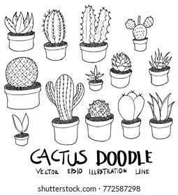 Set of Cactus illustration Hand drawn doodle Sketch line vector