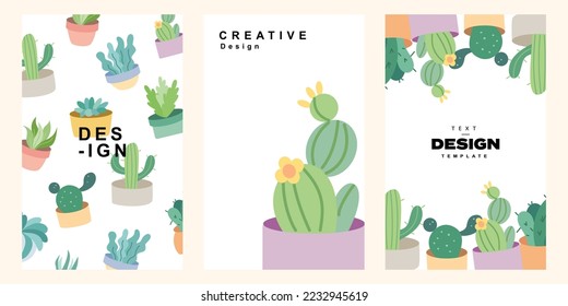 Conjunto de ilustraciones de Cactus para la plantilla de afiches. Colección de diseños florales en un estilo bonito y moderno