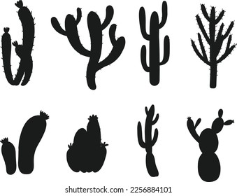 Set of Cactus isolated vector Silhouettes