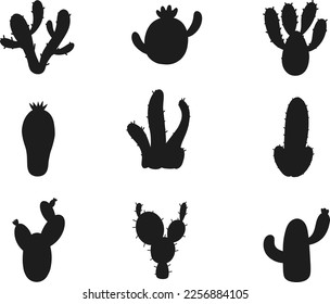 Set of Cactus isolated vector Silhouettes