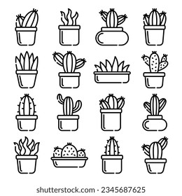Set of cactus line art vector