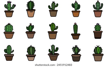 Set of cactus lines in a plant pot