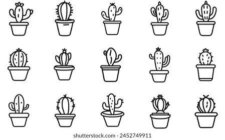 Set of cactus lines in a plant pot