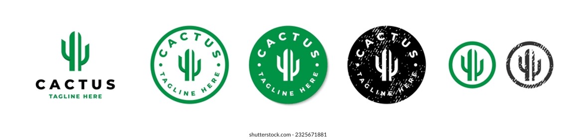 Establecer el diseño del logotipo de cactus moderno sencillo con pegatina, etiqueta y sello de círculo logotipo emblema cosecha vintage
