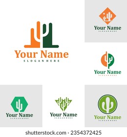 Set of Cactus logo design Template. Creative Cactus logo vector illustration.