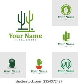 Conjunto de plantilla de diseño del logotipo de Cactus. Ilustración vectorial del logotipo de Cactus creativo.