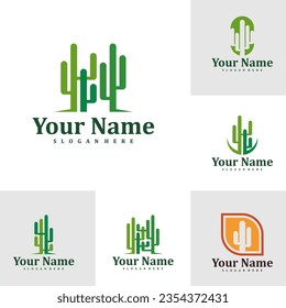 Set of Cactus logo design Template. Creative Cactus logo vector illustration.
