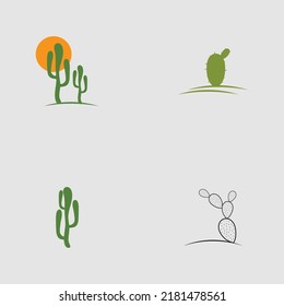 set of  Cactus logo design vector Illustrations on gray background