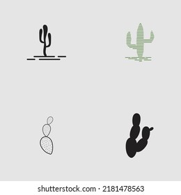 set of  Cactus logo design vector Illustrations on gray background