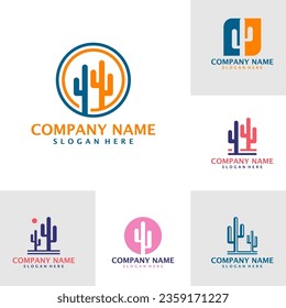 Set of Cactus logo design vector. Creative Cactus logo design template concept