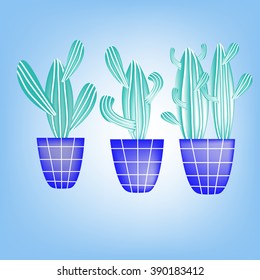 Set of cactus plants