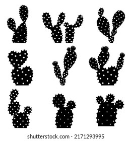 A set of cactus plants vector silhouettes isolated on a white background.