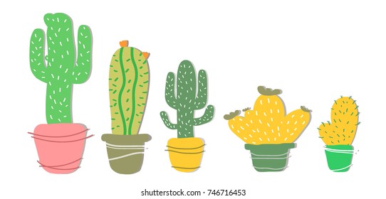 Set of Cactus in pot and Modern cactus illustration. cartoon cactus set. 
