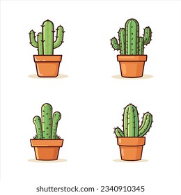Set of cactus in pot, vector illustration in cartoon style