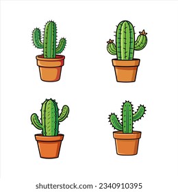 Set of cactus in pot, vector illustration in cartoon style