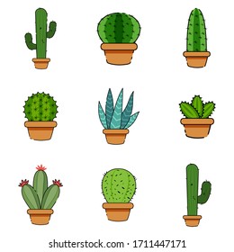 Set of cactus in a potplants - Vector