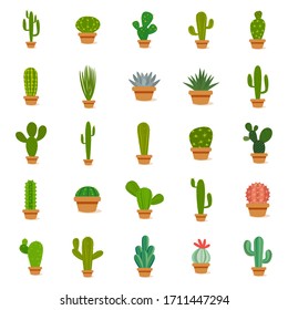 Set of cactus in a potplants - Vector