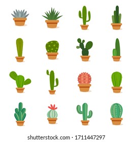 Set of cactus in a potplants - Vector