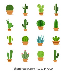 Set of cactus in a potplants - Vector