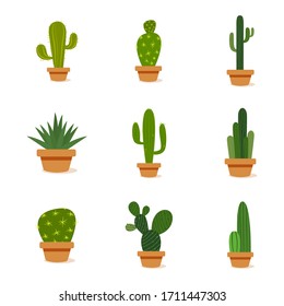 Set of cactus in a potplants - Vector