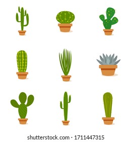 Set of cactus in a potplants - Vector