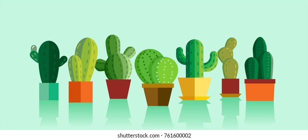 Set of cactus in pots