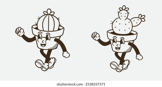 set of cactus retro good for mascot character, macot design, brand mascot, etc