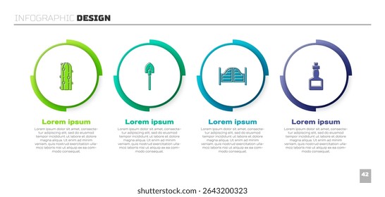 Set Cactus, Shovel, Saloon door and Tabasco sauce. Business infographic template. Vector