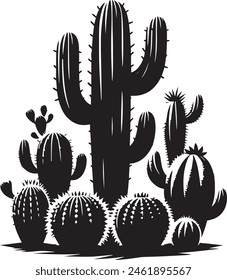 Set of Cactus Silhouette Vector