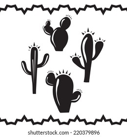 Set of cactus silhouettes isolated on white