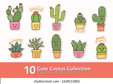 Set of Cactus Sticker or Fashion Patches Vector Illustration