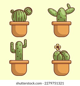 Set of cactus succulent vector illustration, Flat illustration of succulent, various succulent cactus on terracota pot
