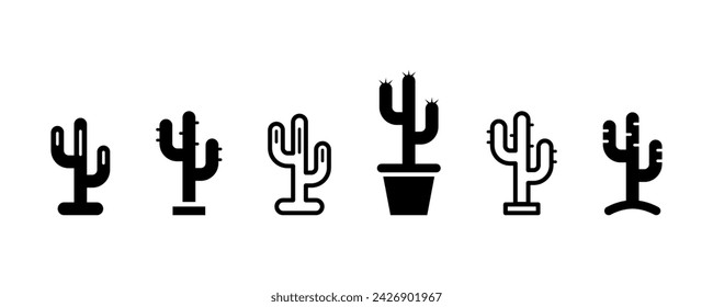 Set of cactus vector icons. Black silhouette with cacti.