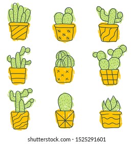 Set of cactus vector illustration. Hand drawn set of cactus vector.