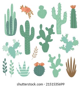 Set of cactus vector illustration. Plants of the wild west.