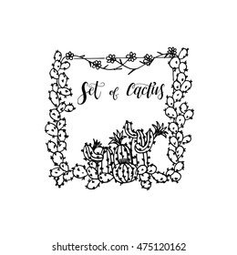 Set of cactus vignette. Isolated on a white background. Chic style vector design for greeting or invitation card. Beautiful succulent vignettes.