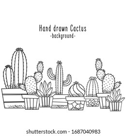 Set of cactuses. Black and white vector illustration.