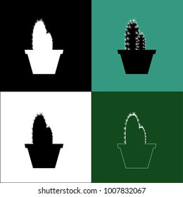 Set of cactuses, hand drawn vector illustration, Home plants cactus in pots, cactus closeup on background.