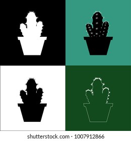 Set of cactuses, hand drawn vector illustration, Home plants cactus in pots, cactus closeup on background.