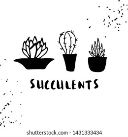 Set of cactuses, hand drawn vector illustration