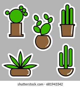 Set of cactuses in pots. Vector illustration for sticker, label or price tag