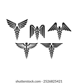 set of caduceus medical logo symbol