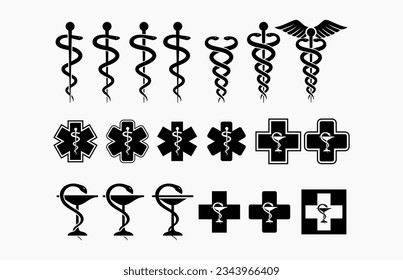 set Caduceus - Medical Snake Logo Vector template, icon