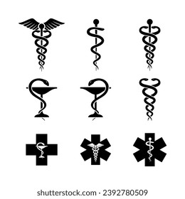 set of caduceus medical snake vector icon logo template	