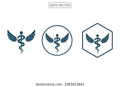 set caduceus medical snake vector icon template. logo template