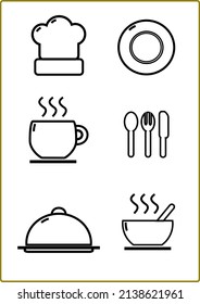 Set of cafe bistro themed simple flat design in black and white. Can be utilize for icon and logo. 